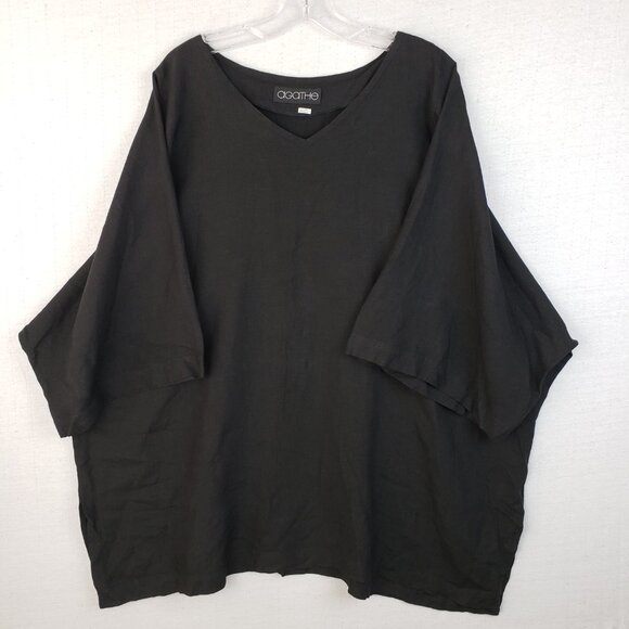 AGATHE Switzerland 100% Linen Tunic Dress Boxy Lagenlook Minimalist Black O/S - Picture 1 of 10